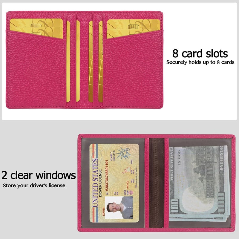 Unaone Slim Minimalist Wallet - Premium Leather RFID Blocking Front Pocket Wallets with 8 Card Slots and 2 ID Window, Rose Red - Image 2